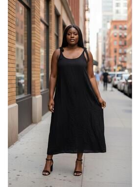 Michael Stars Black Maxi Dress with Tie Shoulder Straps, Size Large